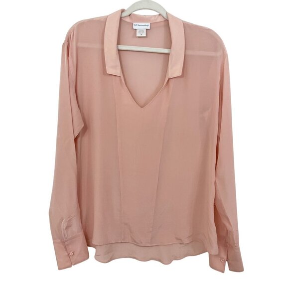 Soft Surroundings Light Pink Silk Long Sleeve Blouse V-Neck - Size Medium - Picture 1 of 5